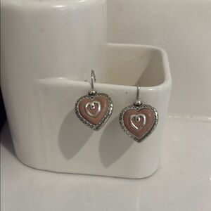 Heart-Shaped Silver and Pink Earrings